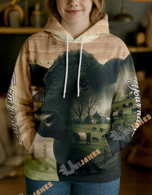 Uni Personalized Name & Farm Name Peaceful Countryside Cow Hoodie