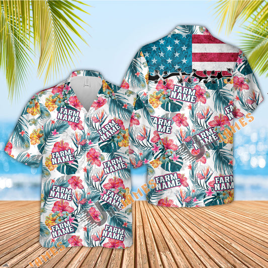 UniJames Custom Logo, Farm Name Happiness USA Flag Hawaiian Shirt
