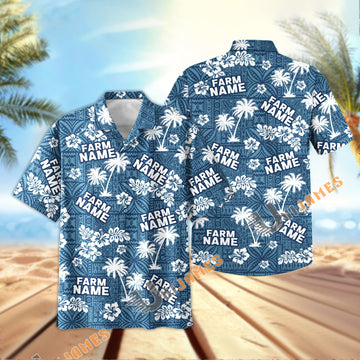 UniJames Custom Logo, Farm Name Blue Tribal Hawaiian Shirt