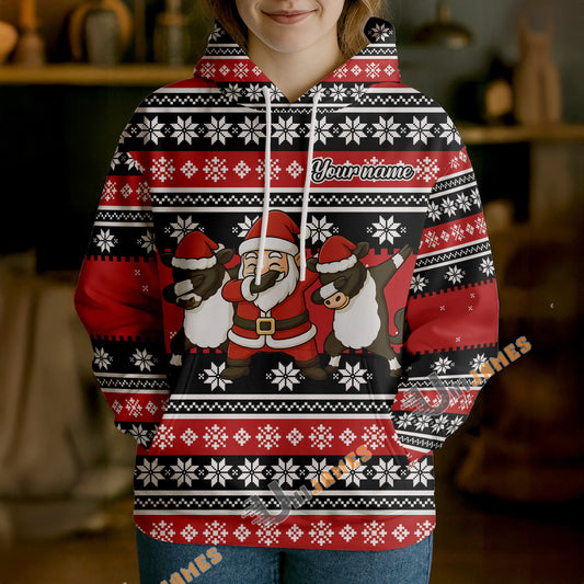 Uni Personalized Funny Farm Santa Christmas Sweater Hoodie (8 Cattle Breeds)