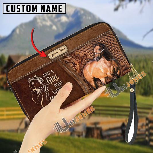 Uni Just A Girl Who Loves Horses Personalized Leather Clutch
