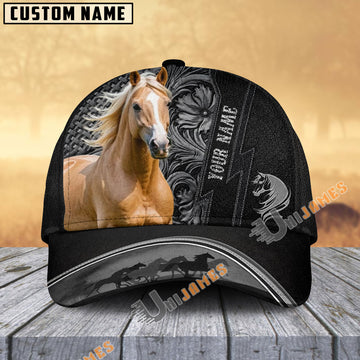 Unijames Palomino Horse Carving Black Leather Pattern Personalized Name Cap