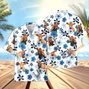 Uni Jersey Retro Blue Aloha Floral Hawaiian Shirt