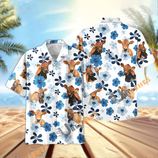 Uni Jersey Retro Blue Aloha Floral Hawaiian Shirt