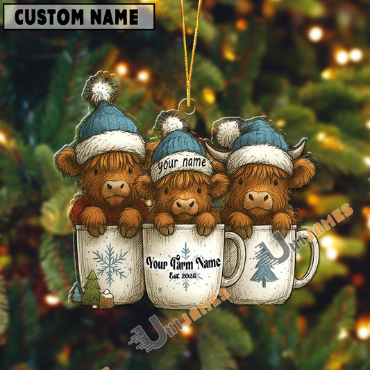 Uni Personalized Cup Cuties Cows Christmas Acrylic Ornament