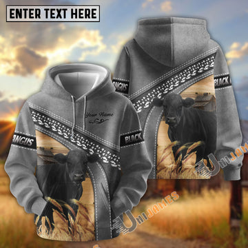 Uni Personalized Name Black Angus Cattle Grey Pattern 3D Printed Hoodie