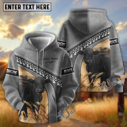 Uni Personalized Name Black Angus Cattle Grey Pattern 3D Printed Hoodie