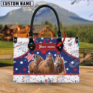 Unijames Thoroughbred America Lover Custom Name 3D Leather Handbag