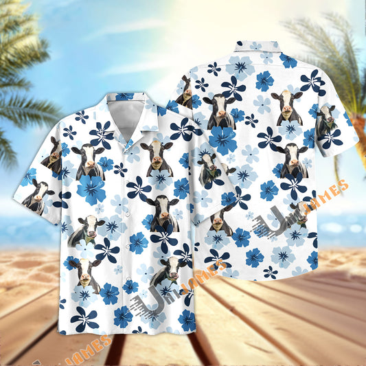 Uni Holstein Retro Blue Aloha Floral Hawaiian Shirt