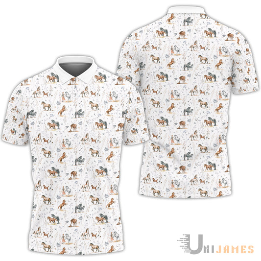 Unique Horse Happiness Pattern Polo Shirt