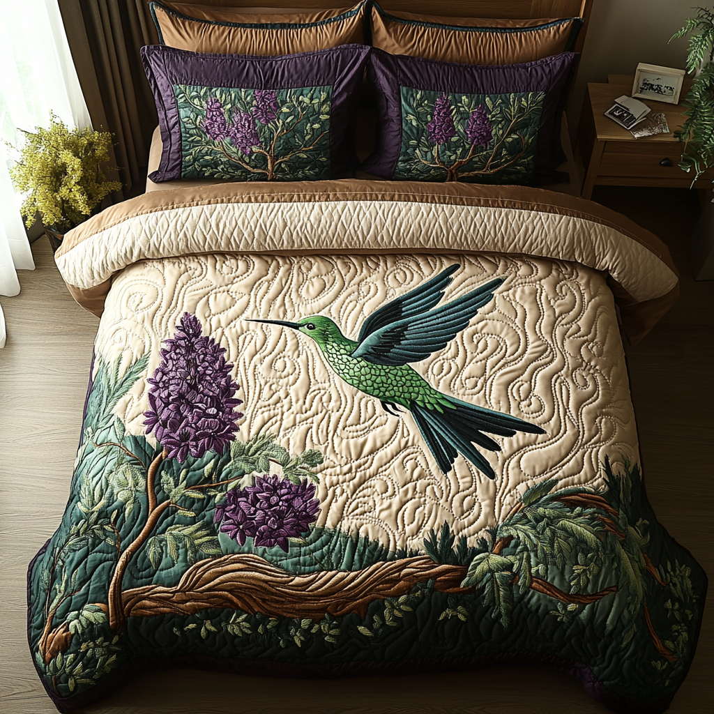 Hummingbird 3-Piece Quilted Bedding Set NCU0VT182