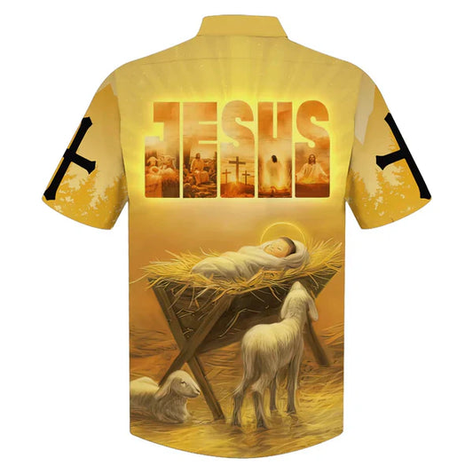 UniJames Baby Jesus In A Manger Hawaiian Shirts - Christian Hawaiian Shirt - Jesus Hawaiian Shirts