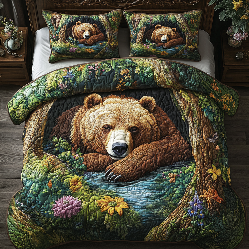Bear Country 3-Piece Quilted Bedding Set NCU0DV3867