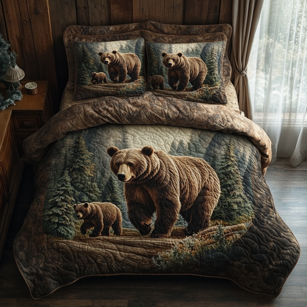 Bear Country 3-Piece Quilted Bedding Set NCU0DV4527