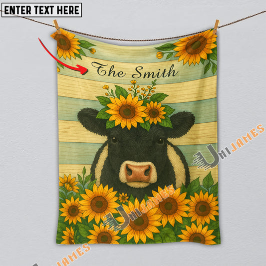 UniJames Sunflower Cattle On Farm Personalized Name Blanket