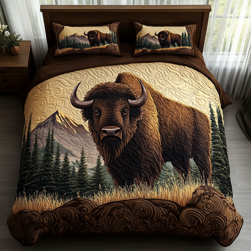 Bison Charm 3-Piece Quilted Bedding Set NCU0DV2770