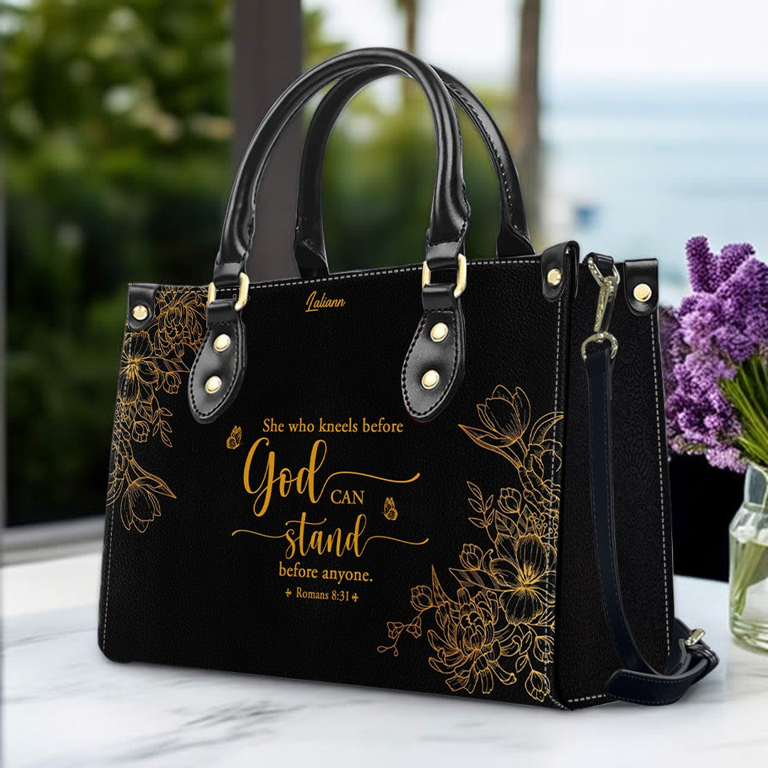 Personalized Leather Handbag Black with Bible Verse – Christian Gifts – Custom Christian Purse by