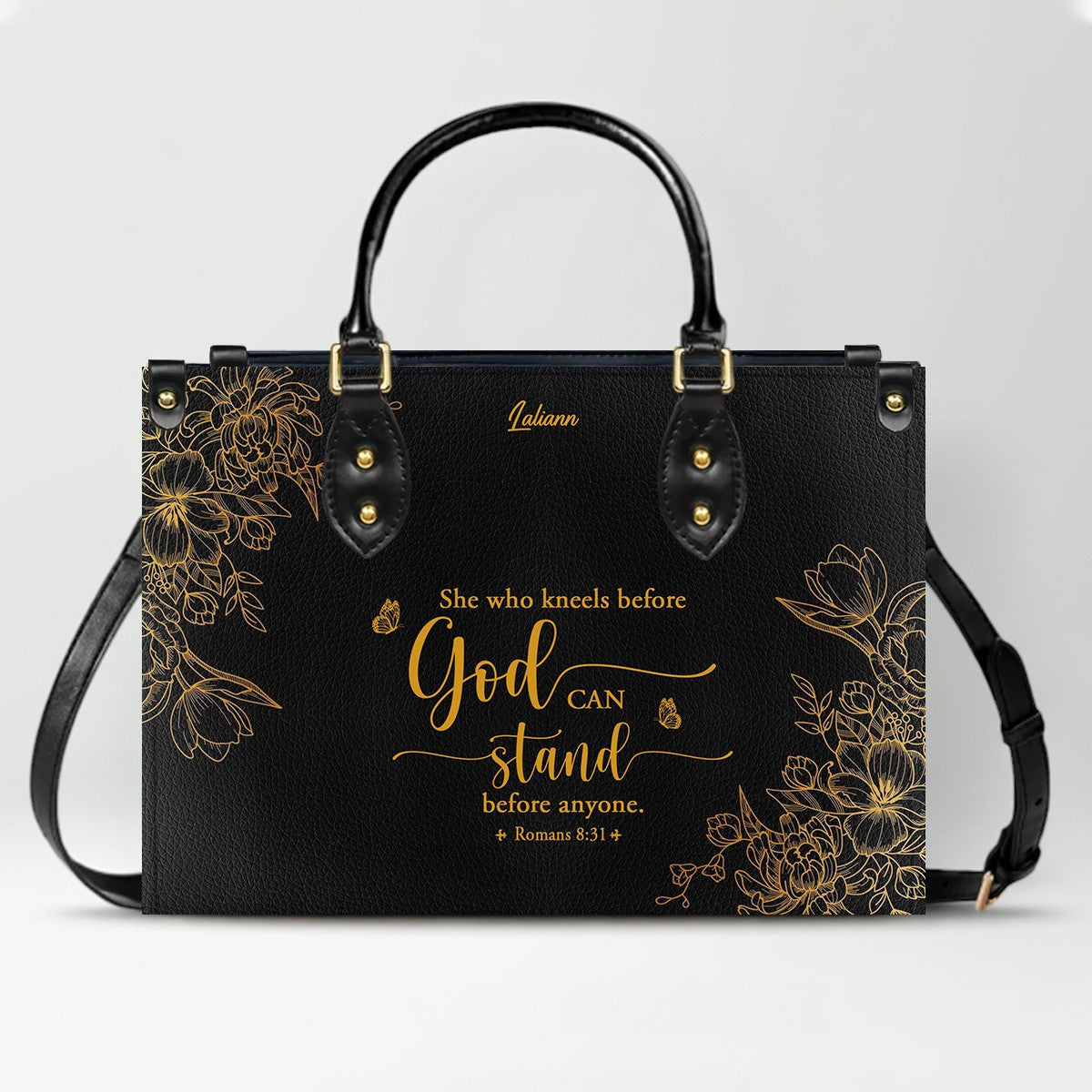 Personalized Leather Handbag Black with Bible Verse – Christian Gifts – Custom Christian Purse by