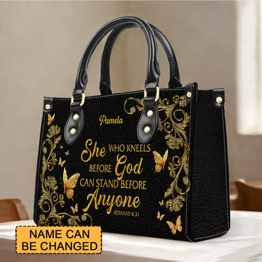 Handbags - She Who Kneels Before GOD - Custom Bible Verses Name & Color - Personalized Leather Handbag - CABLTB01040625