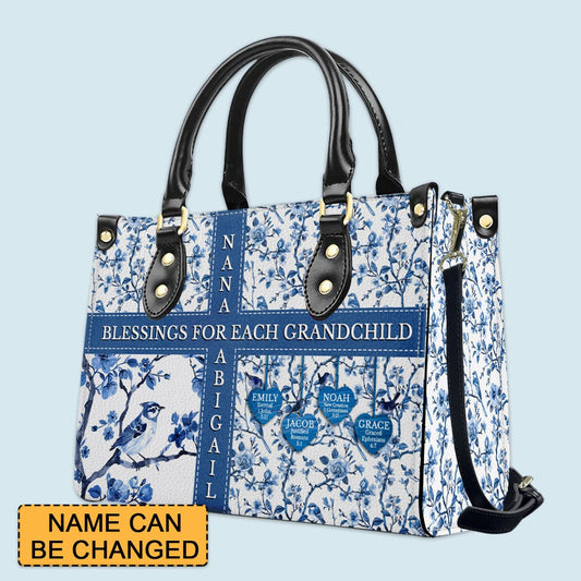 Personalized Leather Handbag with Bible Blessings for Each Grandchild – Custom Christian Gift by