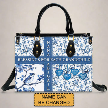 Personalized Leather Handbag with Bible Blessings for Each Grandchild – Custom Christian Gift by