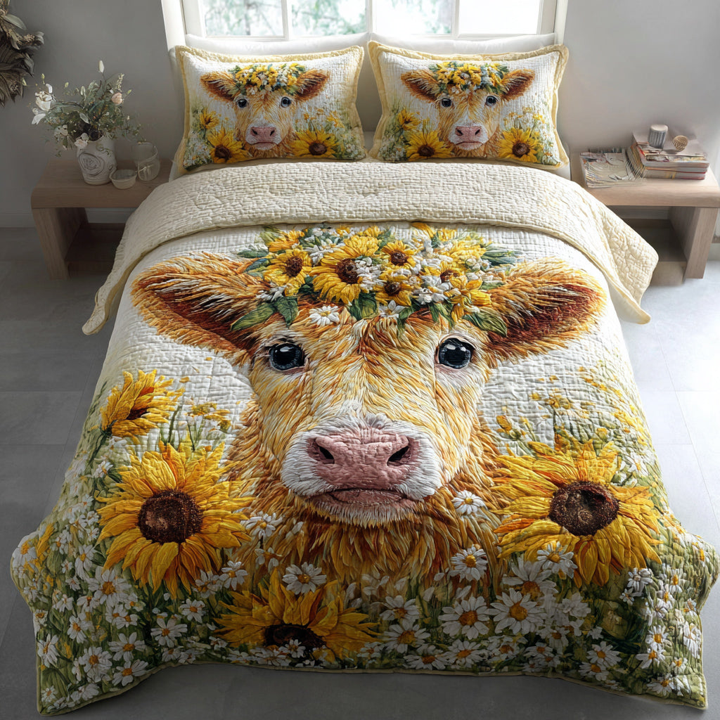 Bloom Highland Cow 3-Piece Quilted Bedding Set NCU0HH1185