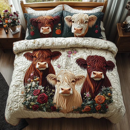 Highland Cow 3-Piece Quilted Bedding Set NCU0VT129