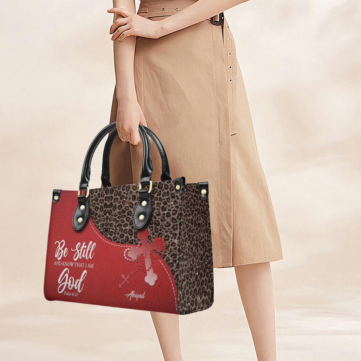 Personalized Christian Leather Handbag with Custom Bible Verse – Leopard Print Faith Purse Gift for Women by