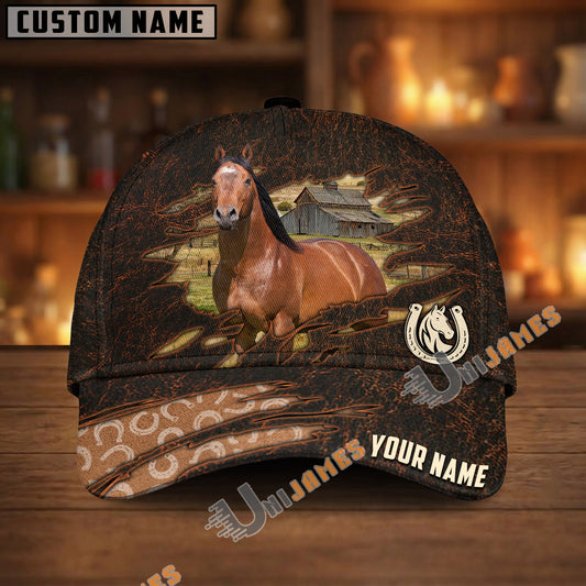 Unijames Personalized Horse Horseshoe Pattern Dark Brown Leather Style Cap (9 Breeds)
