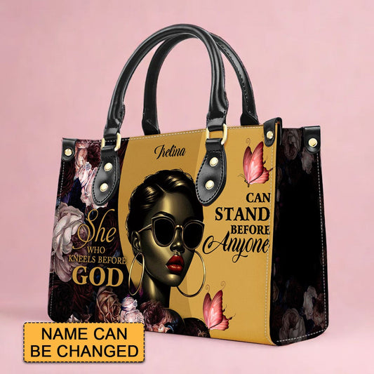 She Who Kneels Before GOD Can Stand Before Anyone, Personalized 'Irelina' Empowerment Leather Handbag - Stand Boldly | Custom Tote