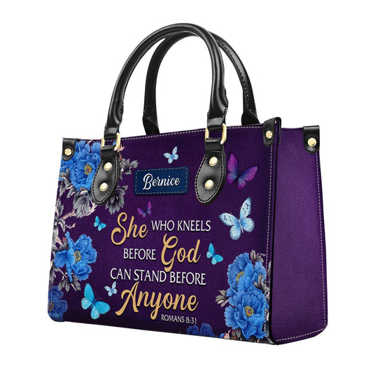 She Who Kneels Before God Romans 8 31, Purple Handbag Design, Monogram Leather Handbag, Gifts for Women, CABLTB011116243.