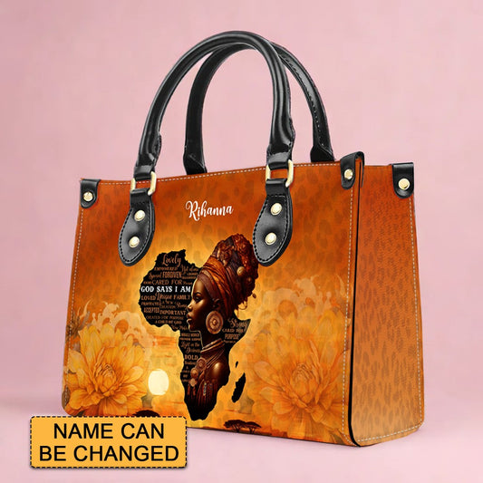 Customizable Afrocentric Leather Tote Bag - Personalized Elegant Designer Handbag by CABLTHB01130424.
