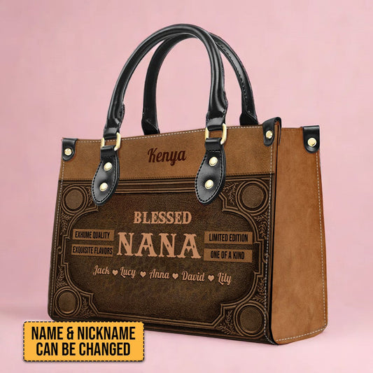 Personalized Leather Handbag - Customizable Blessed Nana Tote by CABLTHB01100424.