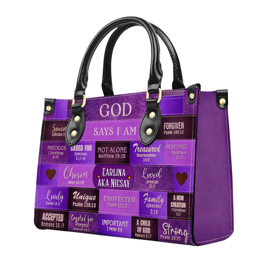 God Says I Am Leather Handbag Purple, Personalized Bags, Gifts for Women, Christmas Gift, CABLTB02240923.
