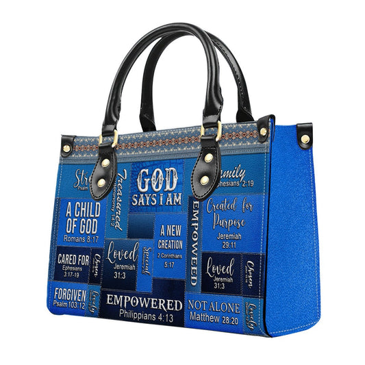 God Says I Am Leather Handbag Blue, Personalized Bags, Gifts for Women, Christmas Gift, CABLTB05240923.