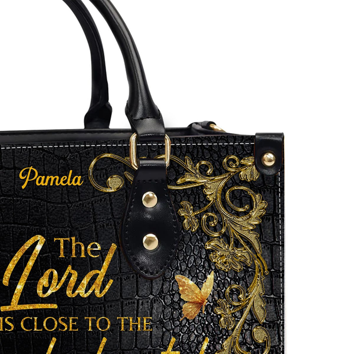 Personalized Leather Handbag – Healing from Grief – The Lord Is Close to the Brokenhearted – Psalm 34:18 |