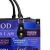 Customizable Luxury Leather Handbag - Personalized Elegance by - GOD Says I Am Blue Leather Handbag.