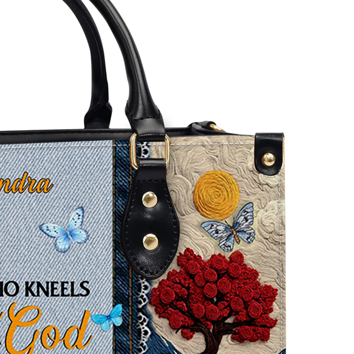 She Who Kneels Before God Romans 8 31, Embroidered Handbag Design, Monogram Leather Handbag, Gifts for Women, CABLTB014825