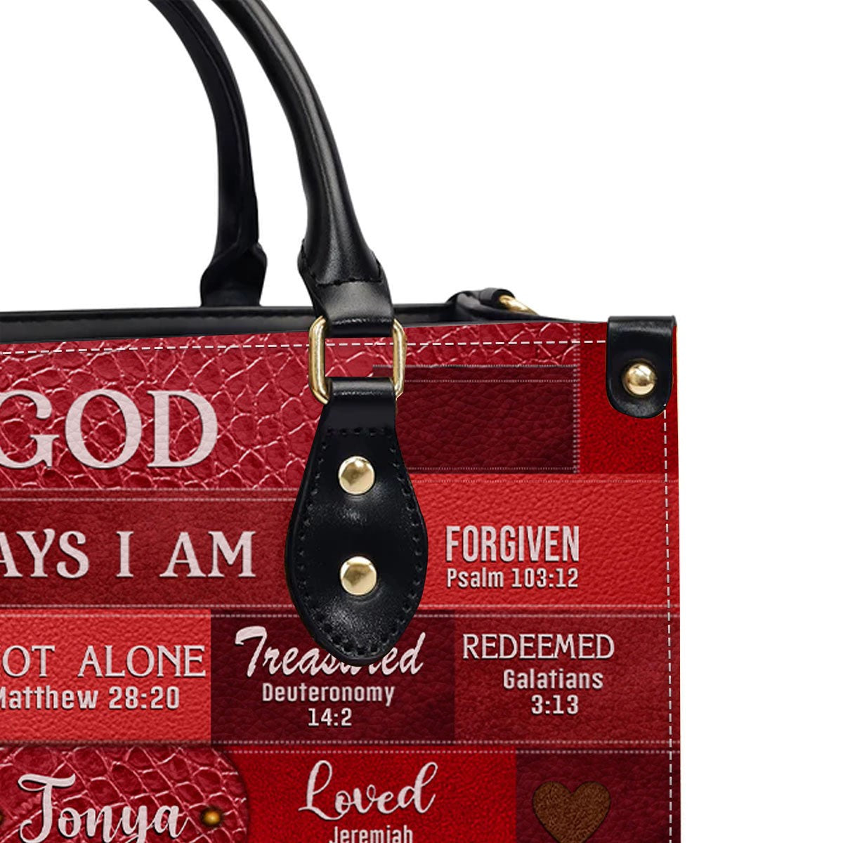 Inspirational Scripture Leather Handbag - Custom Name Tote - GOD Says I Am Red Leather Handbag.
