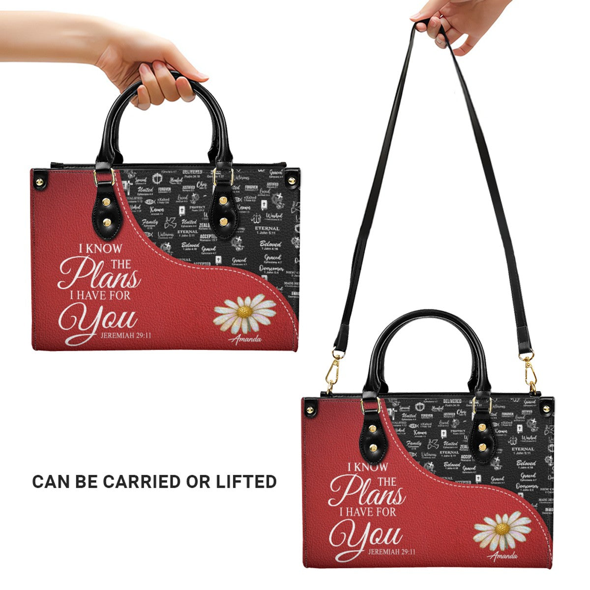 Personalized Red Leather Handbag with Custom Name & Bible Verse – Christian Gift