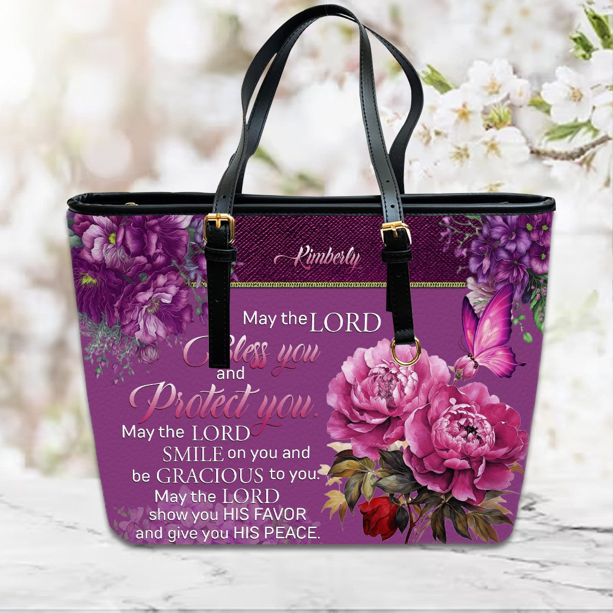 Personalized Christian Leather Handbag for Women – Bible Verse Floral Purse, Custom Name Religious Gift by