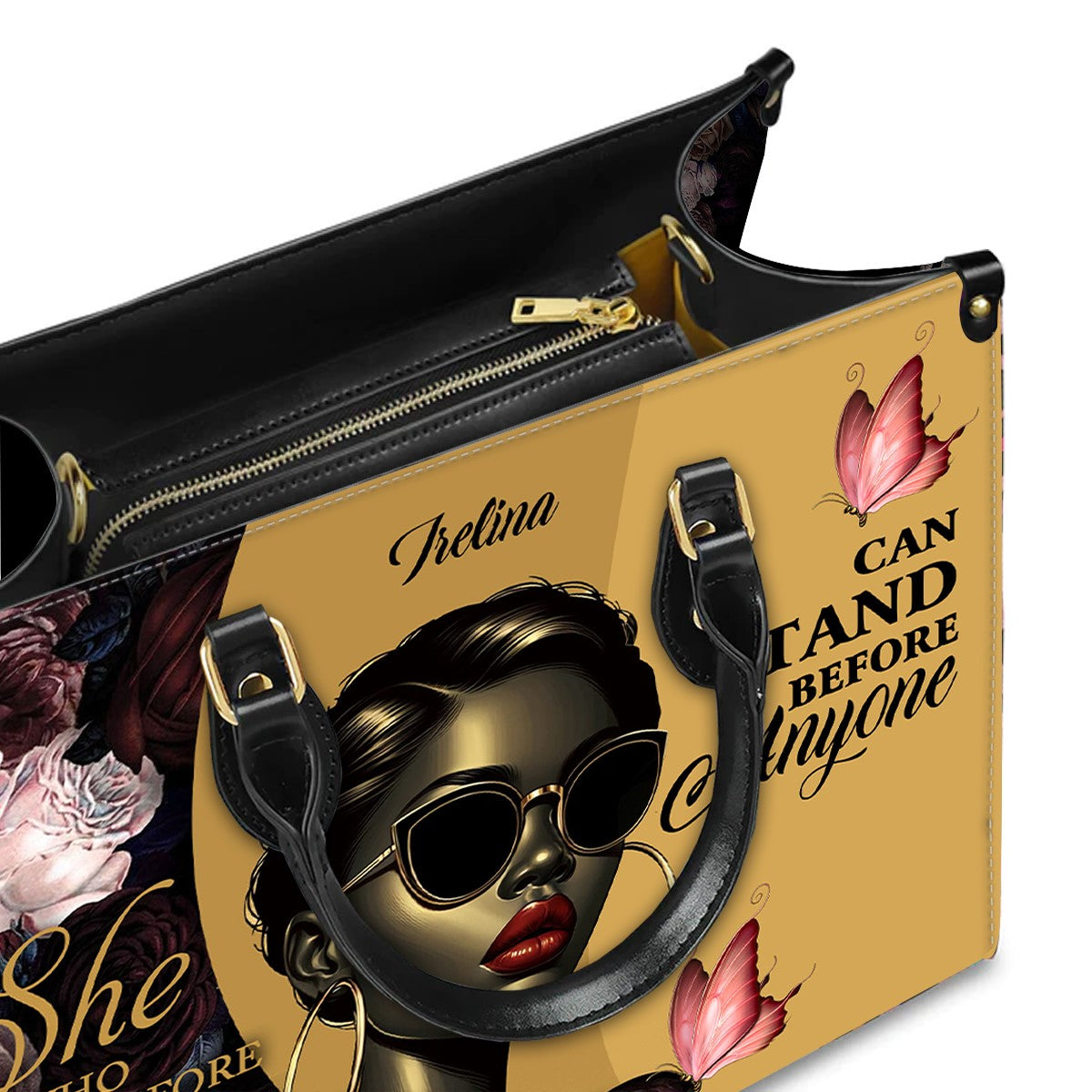 She Who Kneels Before GOD Can Stand Before Anyone, Personalized 'Irelina' Empowerment Leather Handbag - Stand Boldly | Custom Tote