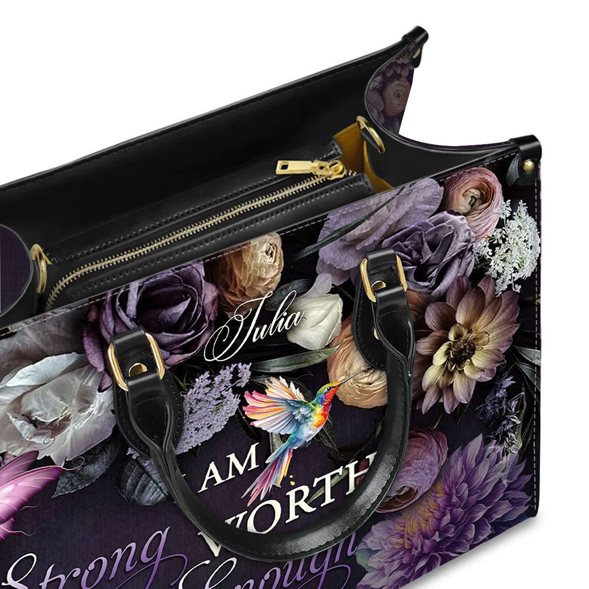 Customizable Leather Tote with Floral Design - 'Your Name' Personalized Bag by CABLTHB01150424.