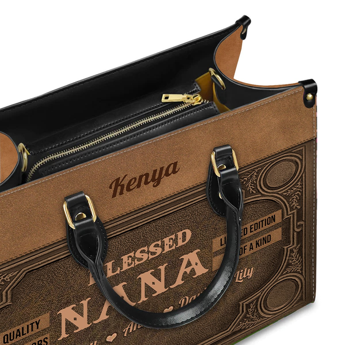 Personalized Leather Handbag - Customizable Blessed Nana Tote by CABLTHB01100424.