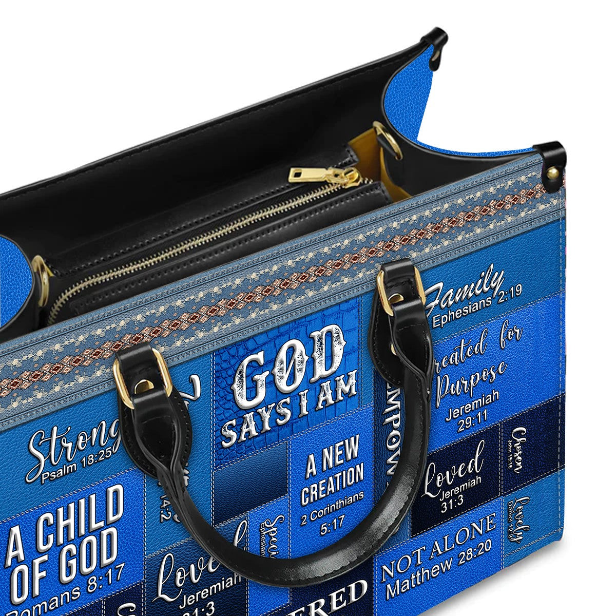 God Says I Am Leather Handbag Blue, Personalized Bags, Gifts for Women, Christmas Gift, CABLTB05240923.