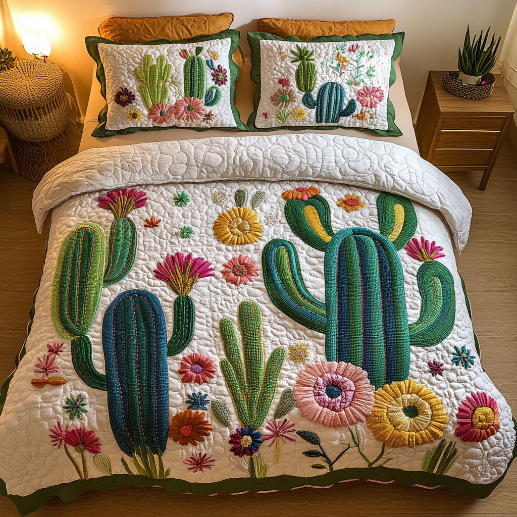 Cactus Bloom 3-Piece Quilted Bedding Set NCU0NT4523