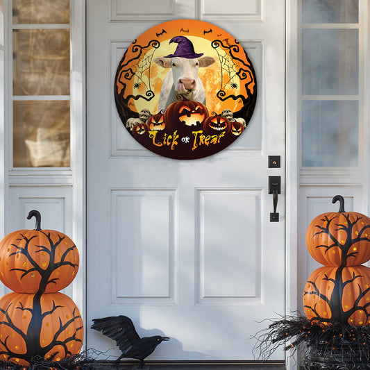 uni Halloween Charolais Cattle All Printed 3D Round Wooden Sign
