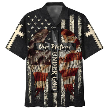 UniJames Christ Cross Wings One Nation Under God Hawaiian Shirts - Christian Hawaiian Shirt - Hawaiian Summer Shirts