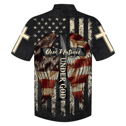 UniJames Christ Cross Wings One Nation Under God Hawaiian Shirts - Christian Hawaiian Shirt - Hawaiian Summer Shirts