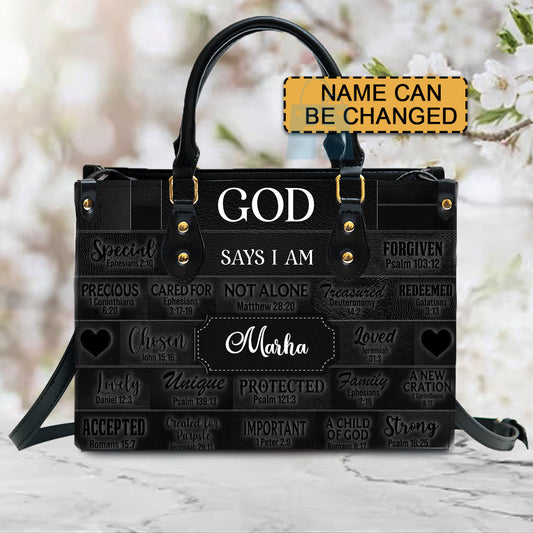 Personalized Faith Leather Tote - Custom Name Religious Leather Handbag - Christian Handbag.